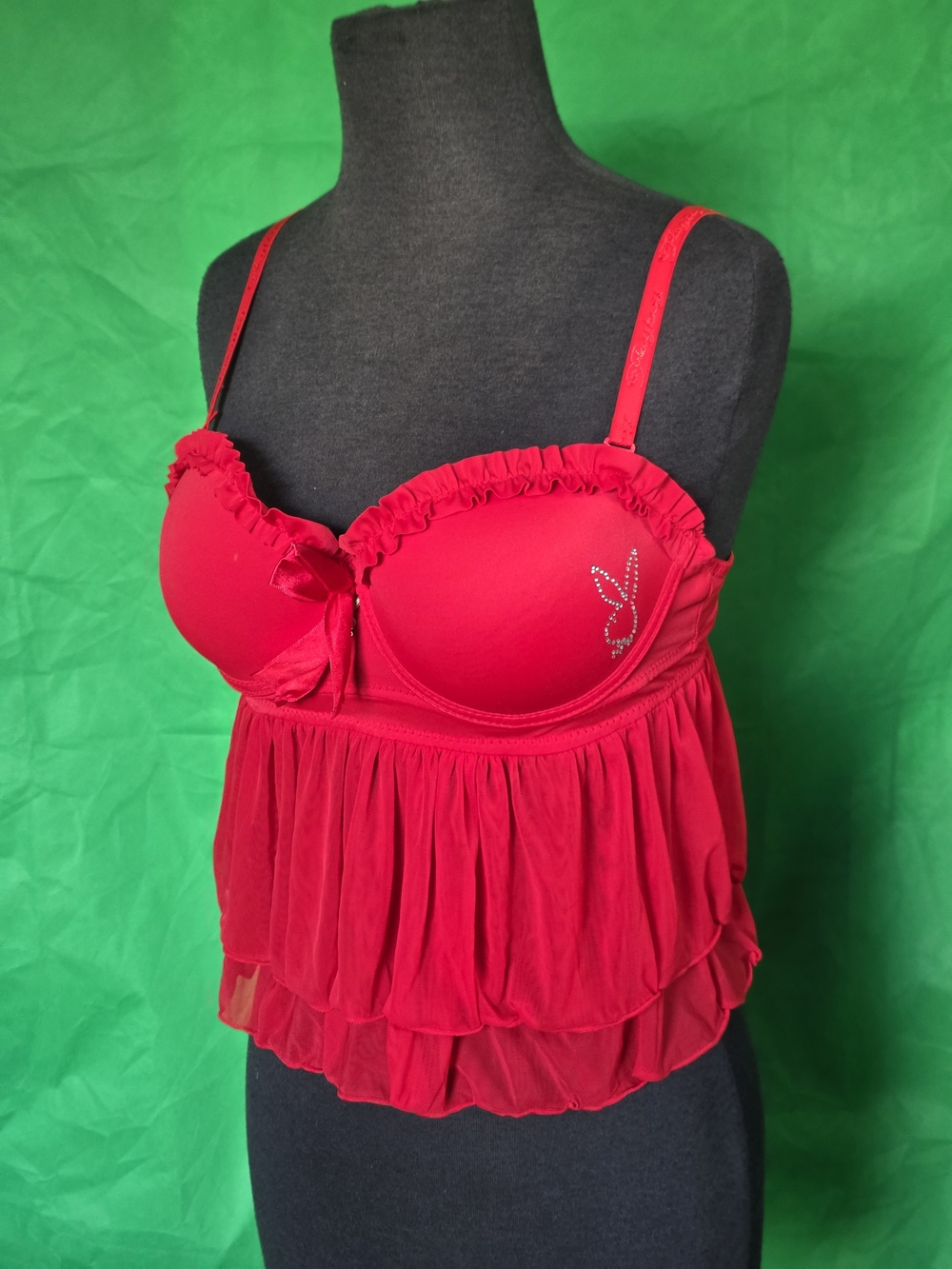 Playboy Vintage Red Lingerie Top M  Nylon Spandex Babydoll Top 2010 Y2K